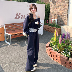 韩系减龄条纹背心卫衣女2025春季新款学院风小个子卫裤图片