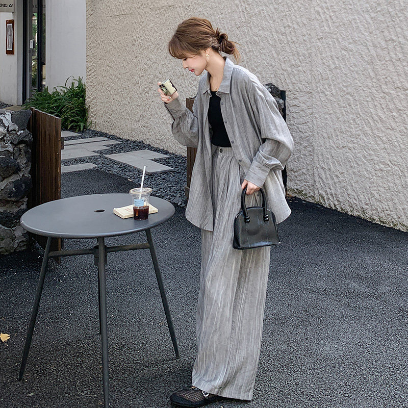 扎染衬衫阔腿裤套装女春秋2025新款松弛感两件套减龄休闲ootd穿搭图片