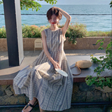 文艺范氛围感条纹印花桔梗长裙新款温柔法式小个子甜美连衣裙女夏，女装连衣裙，浙宝157（原165A）