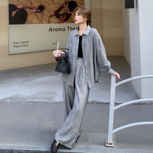 扎染衬衫阔腿裤套装女春秋2025新款松弛感两件套减龄休闲ootd穿搭图片