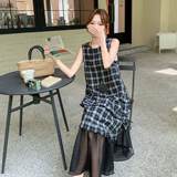 网纱拼接格子无袖连衣裙女2025夏季新款韩版复古宽松休闲a字长裙，女装连衣裙，浙宝157（原165A）