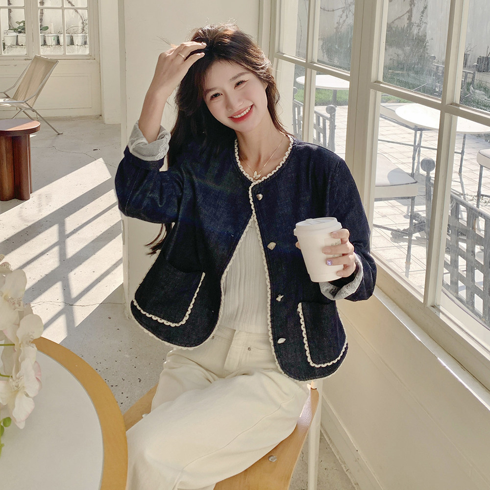 蕾丝花边牛仔外套女2025春季新款独特设计感超好看小个子休闲上衣图片