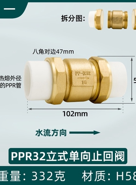 25ppr止回阀单向阀热熔水管配件32活接4 6分水表40卧立式逆止阀50