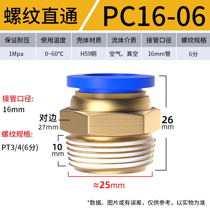 气管快速接头气动气泵快接快插PC8-02螺纹直通气源气嘴铜配件大全