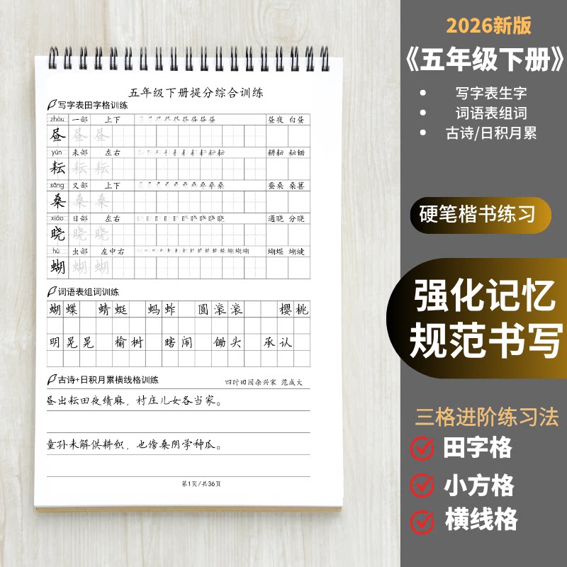 人教版小学生语文五年级同步生字词语古诗楷书字帖硬笔书法练字本