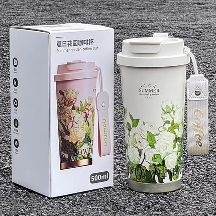 咖啡保温杯女生2024新款双饮水杯轻奢高级感带吸管杯子随行大容量
