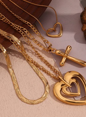 英国george melis欧美时尚简约小众气质项坠镀18k金镂空桃心项链