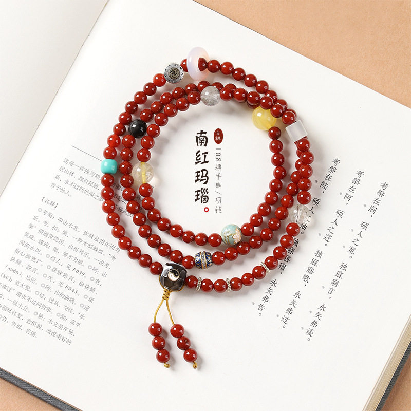 日系设计师topwhit南红玛瑙6mm手串项链两用款玛瑙太极无相配饰
