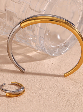 英国george melis欧美时尚简约个性戒指镀18k金双层交错间金开口