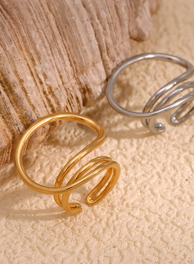 英国george melis欧美时尚简约气质手饰镀18k金几何百搭线条戒指