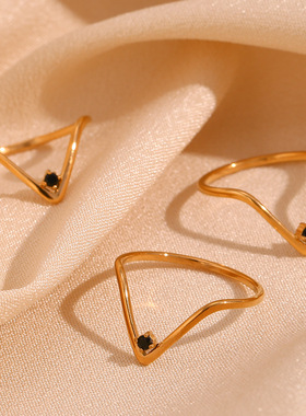 英国george melis欧美时尚简约个性指环镀18k金超细v形微镶点