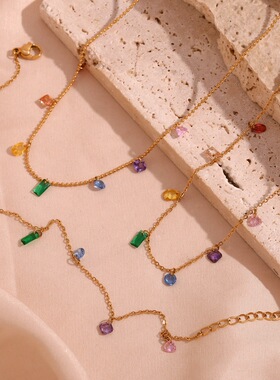 英国george melis欧美个性小众手链脚链套装镀18k金彩色锆石项链