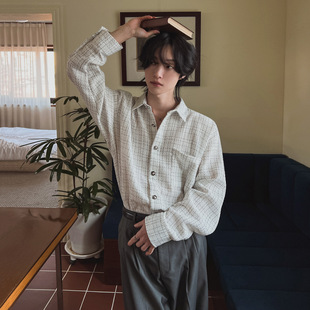 英国george melis小香风休闲衬衫外套男秋季宽松长袖衬衣韩系