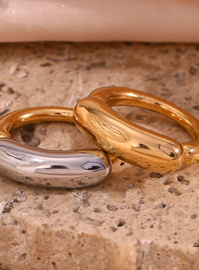 英国george melis欧美时尚简约个性小众指环钛钢镀18k金撞色粗线