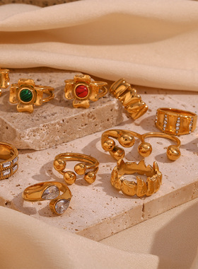 英国george melis欧美时尚个性复古指环镀18k金微镶爱心花朵戒指