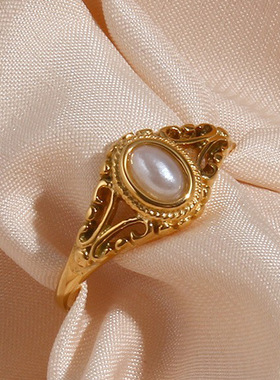 英国george melis欧美简约气质个性珍珠戒指花型图案细珍珠指环