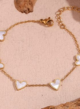 英国george melis欧美时尚气质小众个性手饰镀18k金5个白贝桃心