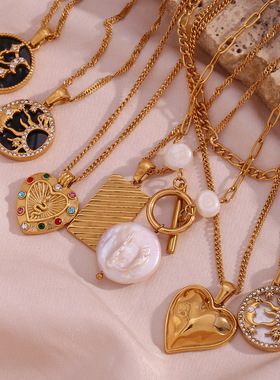 英国george melis欧美时尚个性复古钛钢项坠镀18k金太阳星星爱心