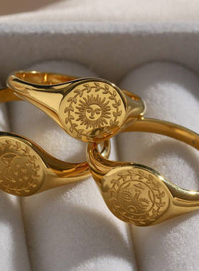英国george melis欧美电镀18k星月花纹戒指简约复古风女戒指