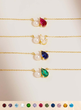 英国George Melis钛钢独立站ins水滴泪珠珍珠十二月生辰石项链