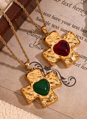 英国george melis欧美气质复古法式项坠镀18k金捶打纹爱心麻花链