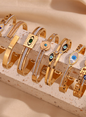 英国george melis欧美时尚流行小众手环镀18k金微镶恶魔之眼弹簧