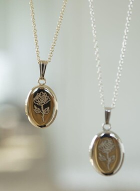 英国George Melis椭圆玫瑰花开合相框相盒项链DIY可打开放照片