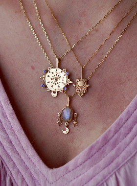 英国george melis塔罗牌项链嵌锆石塔罗牌毛衣链方牌颈链