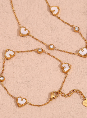 英国george melis欧美简约小众设计项链镀18k金三颗贝壳桃心圆钻