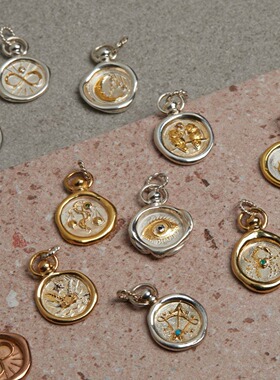 英国george melis印章保色铸造镀18k金撞色吊坠项链女12星座