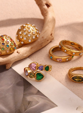 英国george melis欧美个性复古镶钻镀18k爱心马眼金泡泡锆石圆顶