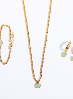 英国george melis绿东陵石项链独立站设计复古费加罗链条镀18k