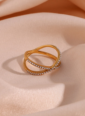 英国george melis欧美ins时尚简约轻奢指环手饰镀18k交叉圆微镶