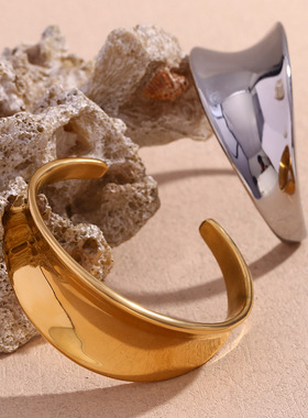 英国george melis欧美小众个性手饰镀18k金光面立体内凹几何开口