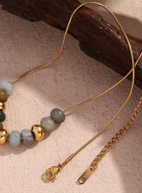 英国george melis欧美ins时尚小众气质项坠镀18k金石串珠蛇链