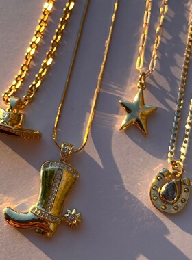 英国george melis欧美文艺复古牛仔靴帽马蹄星星项链真空电镀18k