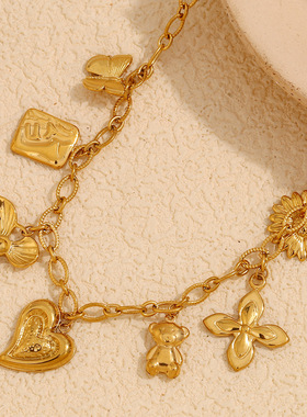 法国topwhit欧美时尚气质法式爱心圆牌可爱项坠镀18k金diy吊坠