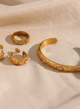 英国george melis欧美时尚流行复古气质手镯镀18k金色星星月亮