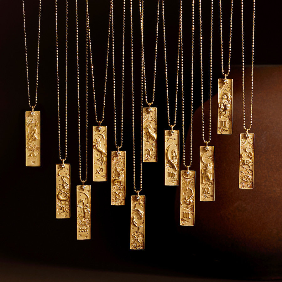 英国george melis欧美12星座塔罗牌镶钻钛钢项链炉内真空电镀18k