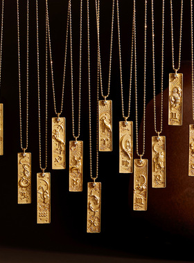 英国george melis欧美12星座塔罗牌镶钻钛钢项链炉内真空电镀18k