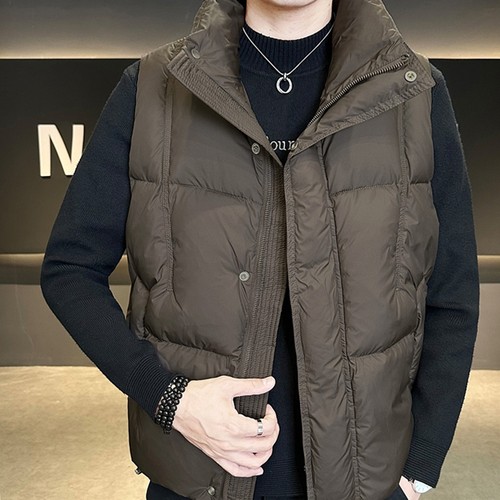 休闲轻奢风宽松立领羽绒服马甲男