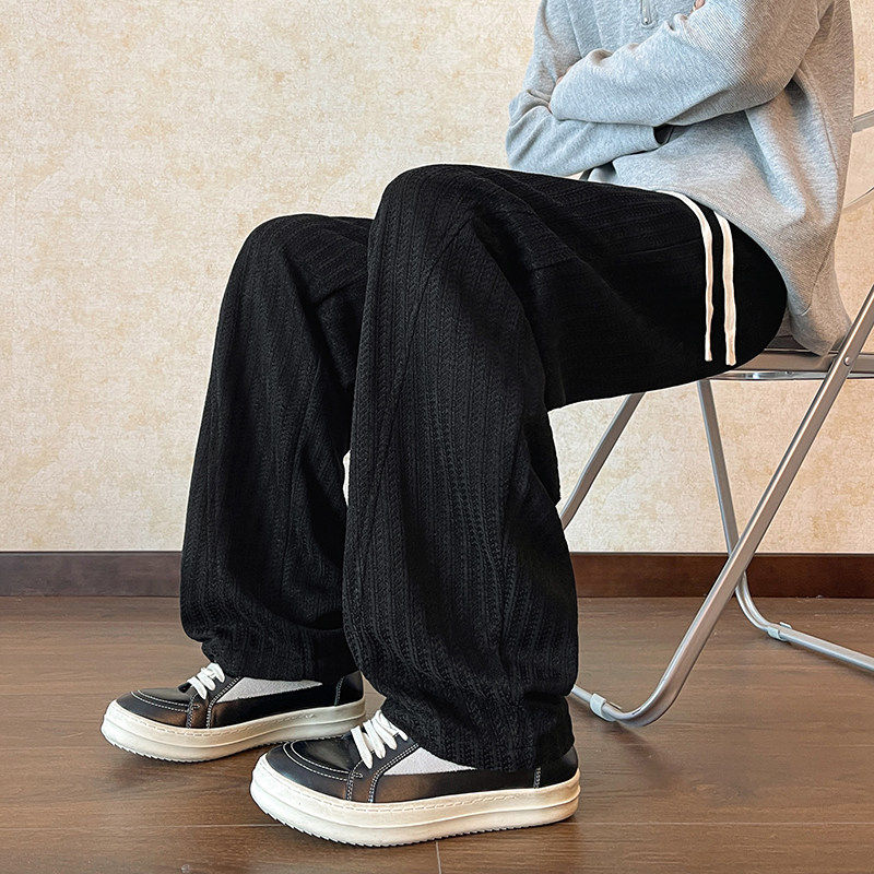 鱼骨纹休闲裤男女cleanfit复古潮牌运动卫裤弯刀裤大码宽松舒适裤