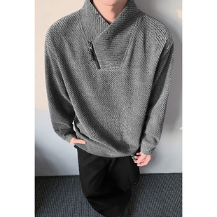 2026春季新款美式复古条纹交叉V领卫衣男款长袖t恤打底衫内搭上衣