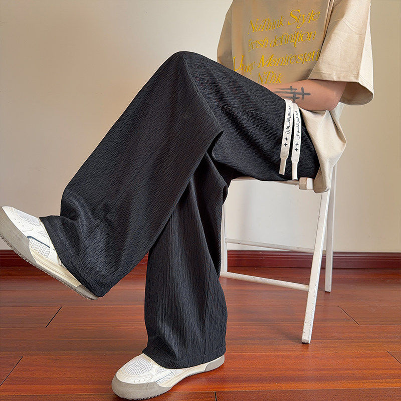 垂感肌理感直筒裤子男款春季潮流大码阔腿长裤宽松薄款休闲冰丝裤