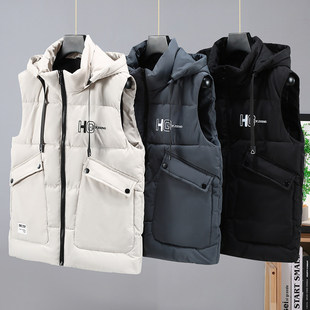 男士棉马甲秋冬季新款带帽外穿保暖背心坎肩潮流刺绣防寒外套马夹