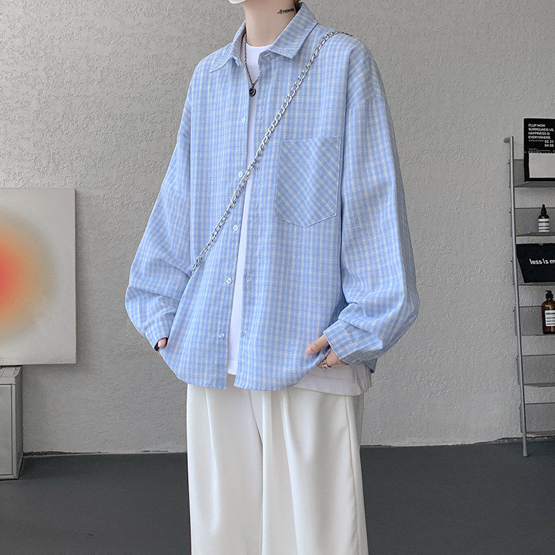 港风宽松休闲格子长袖衬衫男士ins2025秋季新款潮流百搭外套上衣,男装,衬衫,淘宝优惠券,粉丝福利购,淘宝优惠卷