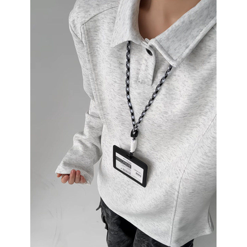 白花灰斜切长袖POLO衫男款冬季加厚重磅正肩T恤美式翻领内搭卫衣