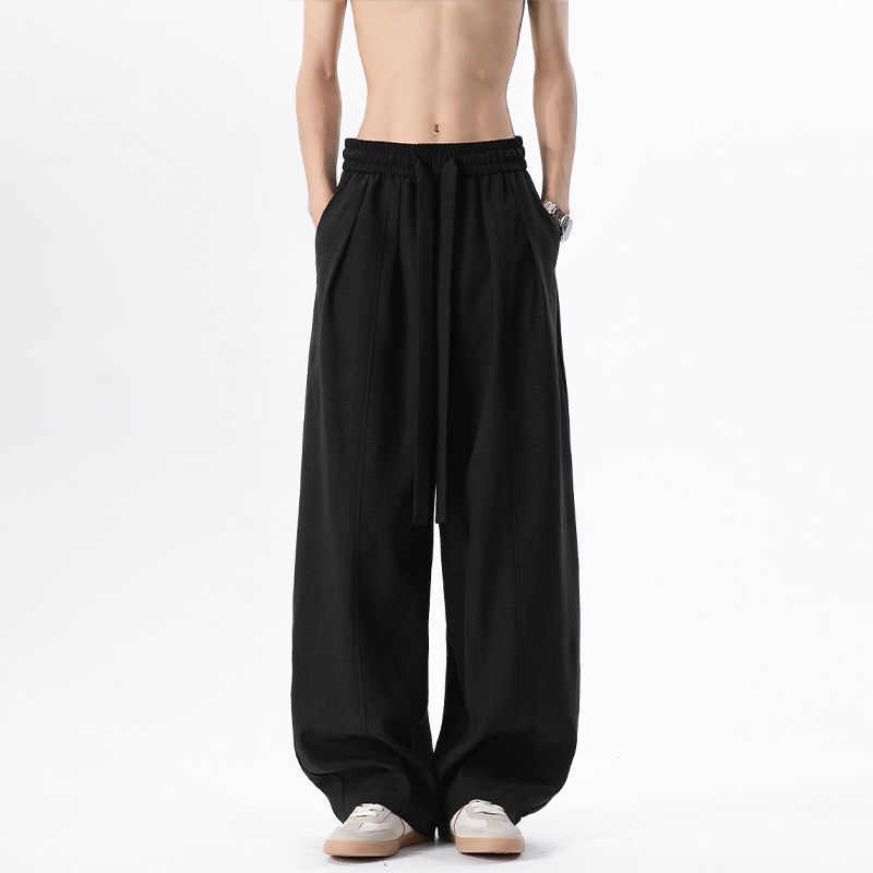 春秋新款仿麻宽松日系慵懒风裤子男阔腿松弛感长裤垂感直筒休闲裤