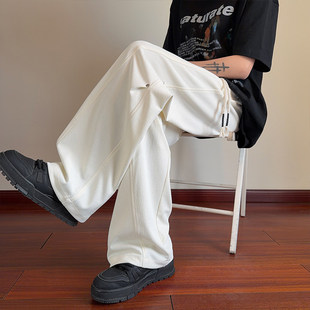 纹理感褶皱弯刀裤子男款春季宽松直筒休闲长裤潮牌美式阔腿运动裤