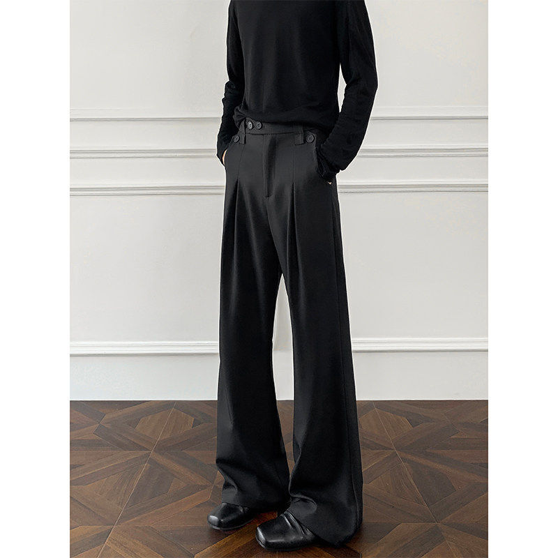 黑色纽扣微喇弯刀西裤男款垂感痞帅高级感cleanfit裤子直筒阔腿裤